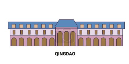 Illustration for China, Qingdao travel landmark line vector illustration - Royalty Free Image