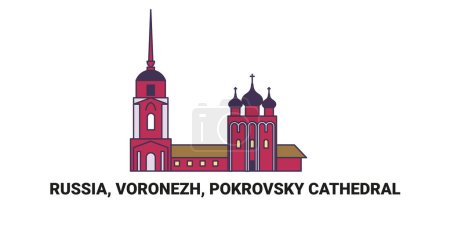 Ilustración de Rusia, Voronezh, Catedral de Pokrovsky, ilustración de vector de línea hito de viaje - Imagen libre de derechos