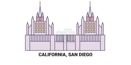 Ilustración de Estados Unidos, California, San Diego recorrido hito línea vector ilustración - Imagen libre de derechos