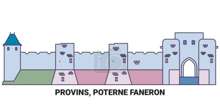 Illustration for France, Provins, Poterne Faneron, travel landmark line vector illustration - Royalty Free Image