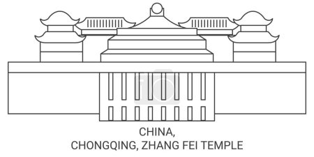 Illustration for China, Chongqing, Zhang Fei Temple travel landmark line vector illustration - Royalty Free Image