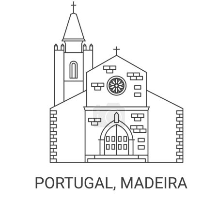Ilustración de Portugal, Madeira, ilustración del vector de línea de referencia de viaje - Imagen libre de derechos