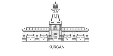 Illustration for Russia, Kurgan travel landmark line vector illustration - Royalty Free Image