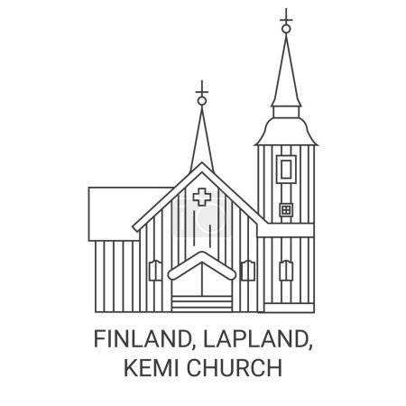 Illustration for Finland, Lapland, Kemi Church travel landmark line vector illustration - Royalty Free Image