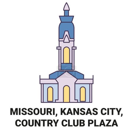 Illustration for United States, Missouri, Kansas City, Country Club Plaza travel landmark line vector illustration - Royalty Free Image