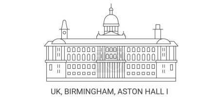 England, Birmingham, Aston Hall I, Reise-Meilenstein Linienvektorillustration