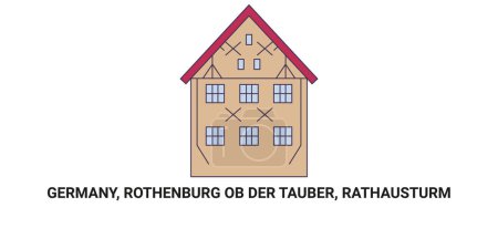 Illustration for Germany, Rothenburg Ob Der Tauber, Rathausturm travel landmark line vector illustration - Royalty Free Image