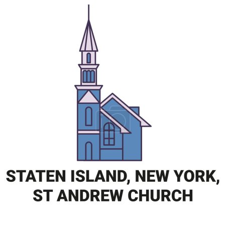 Vereinigte Staaten, Staten Island, New York, St. Andrew Church Reise-Meilenstein Linienvektorillustration
