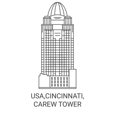 Téléchargez les illustrations : Usa, Cincinnati, Carew Tower illustration vectorielle de ligne de voyage - en licence libre de droit