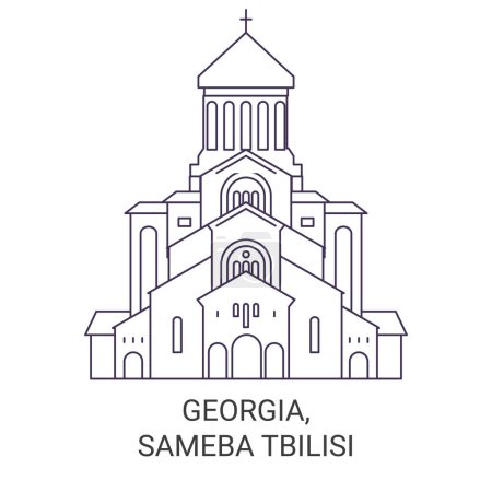 Ilustración de Georgia, Sameba Tiflis viaje hito línea vector ilustración - Imagen libre de derechos