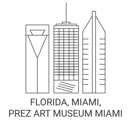 Ilustración de Estados Unidos, Florida, Miami, Prez Museo de Arte Miami recorrido hito línea vector ilustración - Imagen libre de derechos