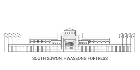 Illustration for Republic Of Korea, Suwon, Hwaseong Fortress, travel landmark line vector illustration - Royalty Free Image