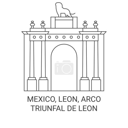 Illustration for Mexico, Leon, Arco Triunfal De Leon travel landmark line vector illustration - Royalty Free Image
