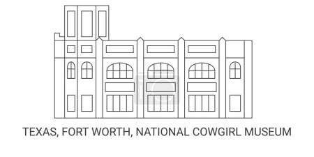 Téléchargez les illustrations : États-Unis, Texas, Fort Worth, National Cowgirl Museum, illustration vectorielle de ligne de repère de voyage - en licence libre de droit