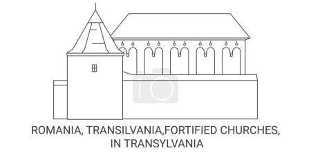 Illustration for Romania, Transilvania,Fortified Churches, In Transylvania travel landmark line vector illustration - Royalty Free Image
