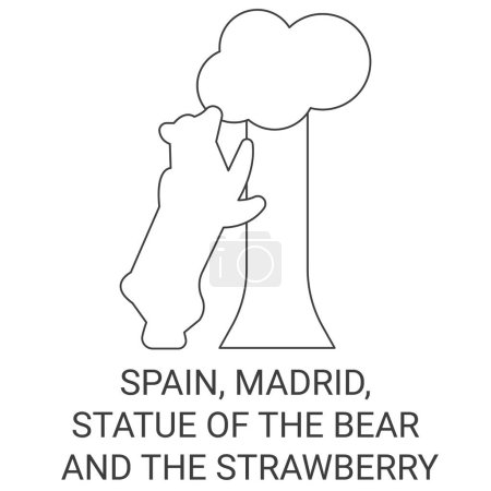 Illustration for Spain, Madrid, Statue Of The Bear And The Strawberry Tree travel landmark line vector illustration - Royalty Free Image