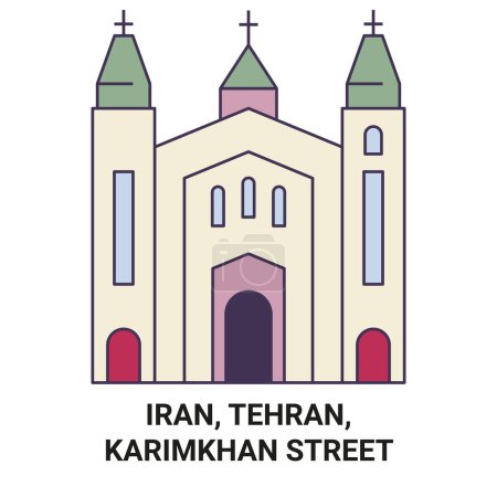 Illustration for Iran, Tehran, Karimkhan Street travel landmark line vector illustration - Royalty Free Image