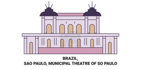 Téléchargez les illustrations : Brésil, Sao Paulo, Théâtre municipal de So Paulo voyages illustration vectorielle de ligne historique - en licence libre de droit