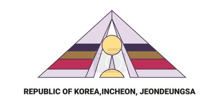 Illustration for Republic Of Korea,Incheon, Jeondeungsa, travel landmark line vector illustration - Royalty Free Image