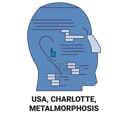 Téléchargez les illustrations : Usa, Charlotte, Metalmorphosis Travel illustration vectorielle de ligne - en licence libre de droit