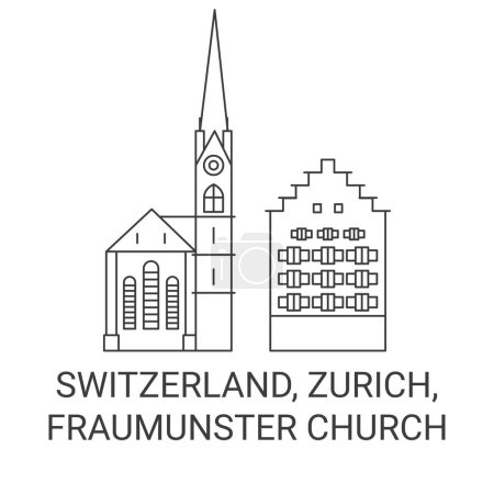 Illustration for Switzerland, Zurich, Fraumunster Church travel landmark line vector illustration - Royalty Free Image