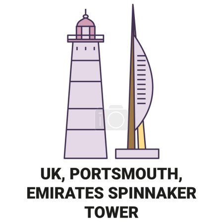 Téléchargez les illustrations : Angleterre, Portsmouth, Emirates Spinnaker Tower illustration vectorielle de ligne de voyage - en licence libre de droit