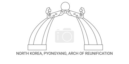 Ilustración de Corea del Norte, Pyongyang, Arco de la reunificación, ilustración de vector de línea hito de viaje - Imagen libre de derechos