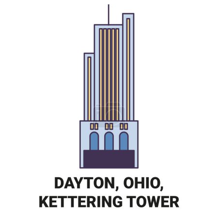 Illustration for United States, Dayton, Ohio, Kettering Tower travel landmark line vector illustration - Royalty Free Image