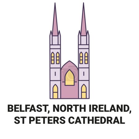 Illustration for Ireland, Belfast, St Peters Cathedral travel landmark line vector illustration - Royalty Free Image