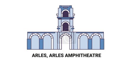 Illustration for France, Arles, Arles Amphitheatre, travel landmark line vector illustration - Royalty Free Image