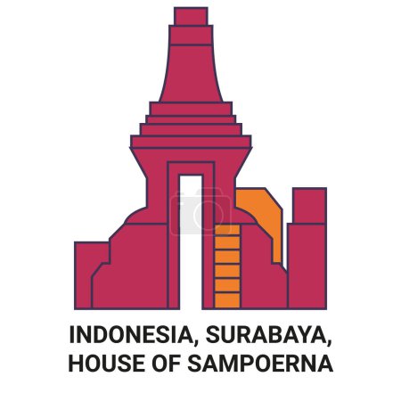 Téléchargez les illustrations : Indonésie, Surabaya, Maison de Sampoerna Voyage illustration vectorielle ligne historique - en licence libre de droit