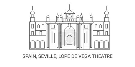 Illustration for Spain, Seville, Lope De Vega Theatre, travel landmark line vector illustration - Royalty Free Image