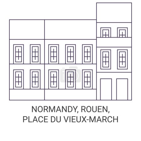 Téléchargez les illustrations : France, Normandie, Rouen, Place Du Vieuxmarch voyages illustration vectorielle de ligne - en licence libre de droit