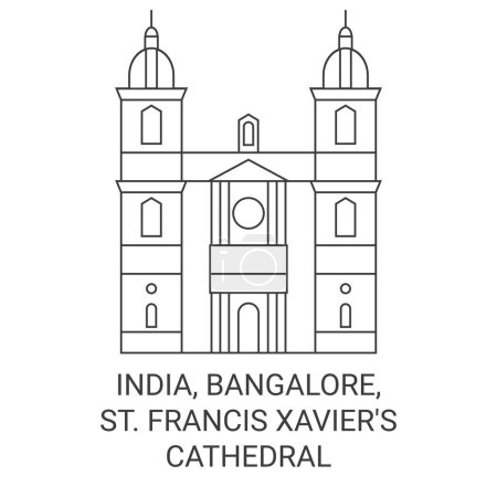 Téléchargez les illustrations : Inde, Bangalore, St. Francis Xaviers Cathédrale Voyage illustration vectorielle ligne historique - en licence libre de droit