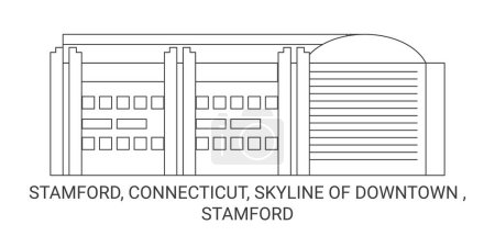 Ilustración de Estados Unidos, Stamford, Connecticut, Skyline Of Downtown, Stamford viaje hito línea vector ilustración - Imagen libre de derechos