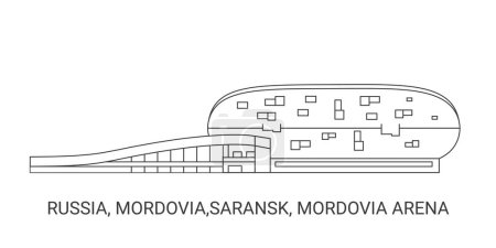 Téléchargez les illustrations : Russie, Mordovie, Saransk, Mordovie Arena, illustration vectorielle de ligne de repère de voyage - en licence libre de droit