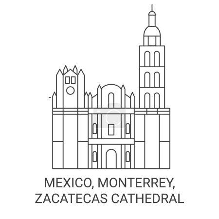 Ilustración de México, Monterrey, Catedral de Zacatecas recorrido hito línea vector ilustración - Imagen libre de derechos