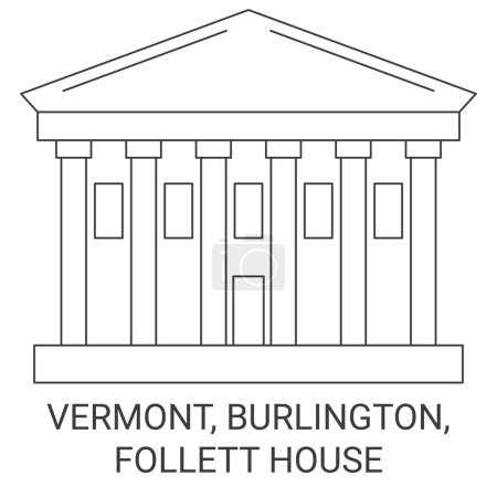 Illustration for United States, Vermont, Burlington, Follett House travel landmark line vector illustration - Royalty Free Image