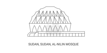 Illustration for Sudan, Sudan, Alnilin Mosque, travel landmark line vector illustration - Royalty Free Image