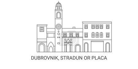 Téléchargez les illustrations : Croaita, Dubrovnik, Stradun Or Placa, illustration vectorielle de ligne de repère de voyage - en licence libre de droit