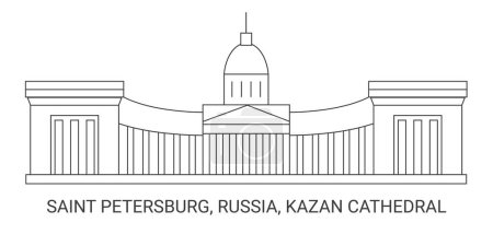 Téléchargez les illustrations : Russie, Saint-Pétersbourg, Cathédrale de Kazan, illustration vectorielle de ligne de voyage - en licence libre de droit