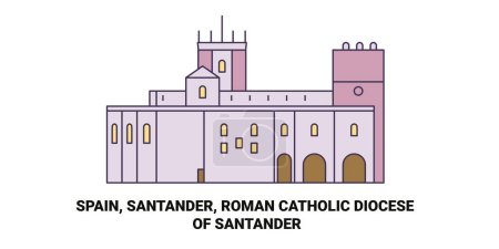 Illustration for Spain, Santander, Roman Catholic Diocese Of Santander travel landmark line vector illustration - Royalty Free Image
