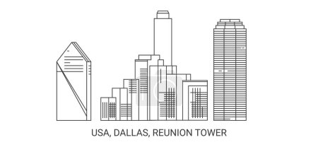 Illustration for Usa, Dallas, Reunion Tower, travel landmark line vector illustration - Royalty Free Image