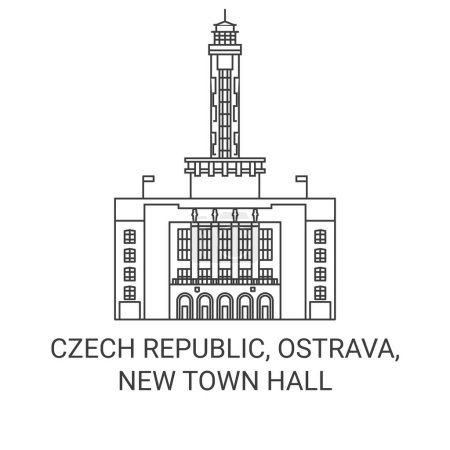 Illustration for Czech Republic, Ostrava, New Town Hall travel landmark line vector illustration - Royalty Free Image
