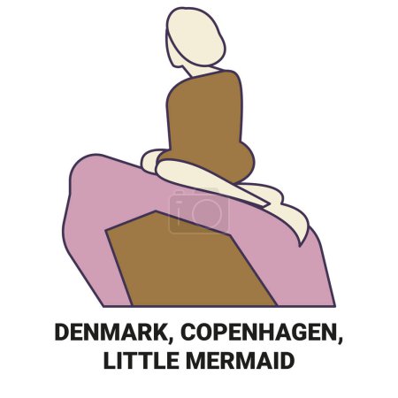 Téléchargez les illustrations : Danemark, Copenhague, Petite Sirène voyage point de repère illustration vectorielle ligne - en licence libre de droit