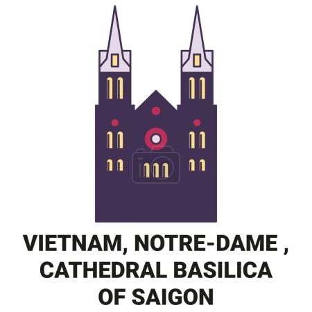 Ilustración de Vietnam, Notredame, Catedral Basílica de Saigón recorrido hito línea vector ilustración - Imagen libre de derechos