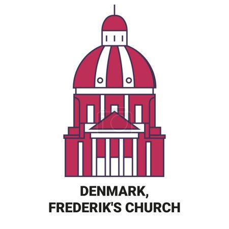 Illustration for Denmark, Frederiks Church travel landmark line vector illustration - Royalty Free Image