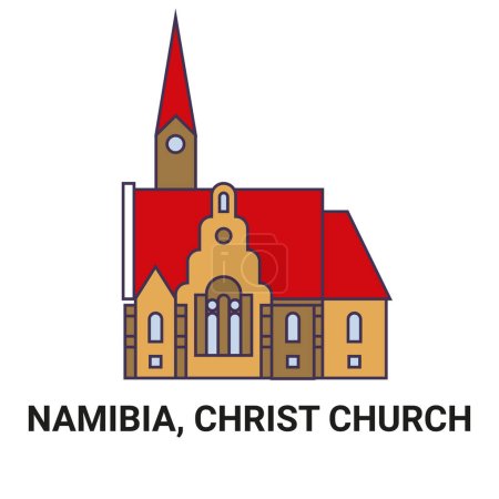Téléchargez les illustrations : Namibie, Christ Church, illustration vectorielle de ligne historique de voyage - en licence libre de droit