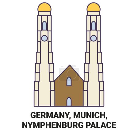 Ilustración de Alemania, Munich, Palacio de Nymphenburg recorrido hito línea vector ilustración - Imagen libre de derechos