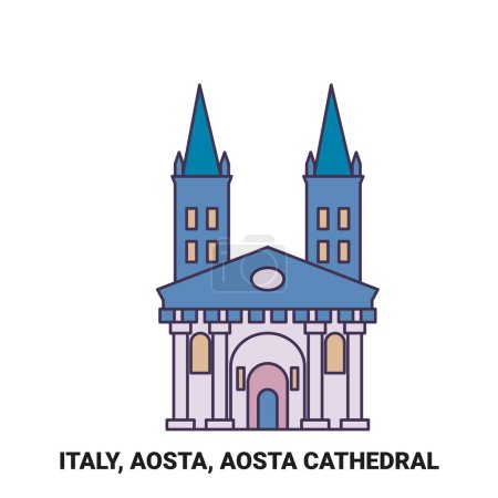 Ilustración de Italia, Aosta, Catedral de Aosta recorrido hito línea vector ilustración - Imagen libre de derechos